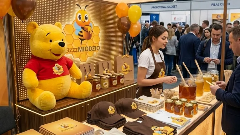 Stoisko targowe marki BzzzMIODZIO z ekspozycją produktów