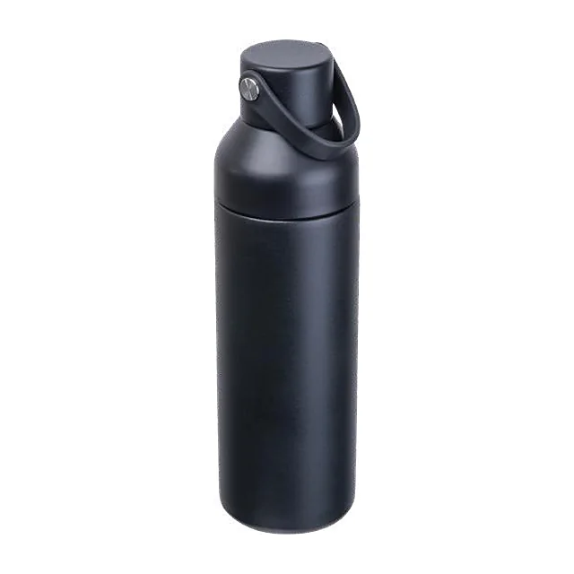 Czarna butelka termiczna 480 ml z uchwytem, odkręcana w dwóch miejscach