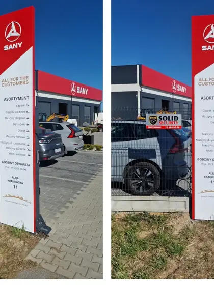 Pylon reklamowy przy wjeździe na teren firmy