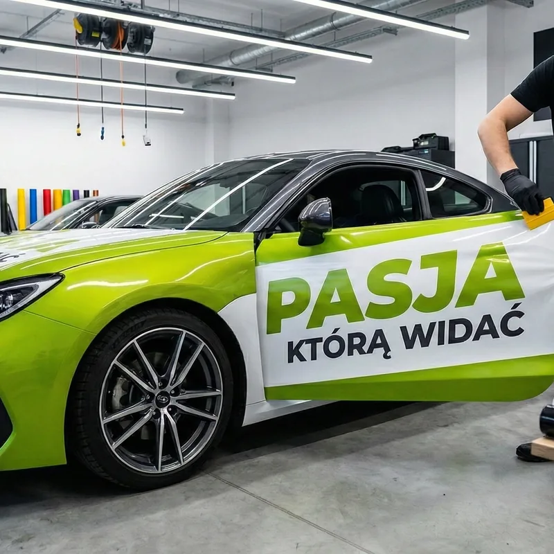 Samochód firmowy w trakcie oklejania folią