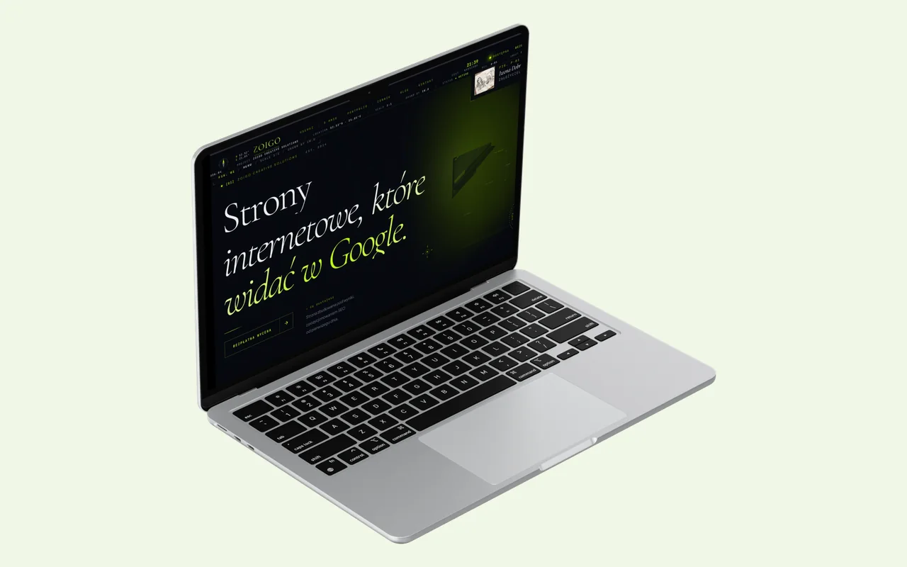 Strona internetowa ZoiGO „Strony internetowe, które widać w Google” na ekranie laptopa